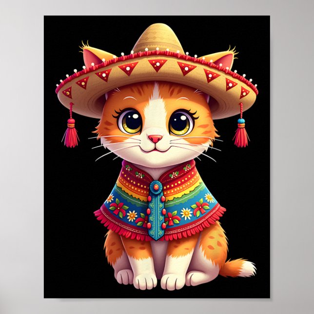 Cinco De Mayo Cute Mexican Cat Sombrero Poncho Cin Poster (Framsidan)