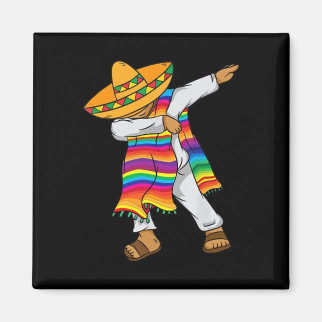 Cinco De Mayo Dabbing Mexican Poncho Kids Småbarn Magnet (Framsidan)