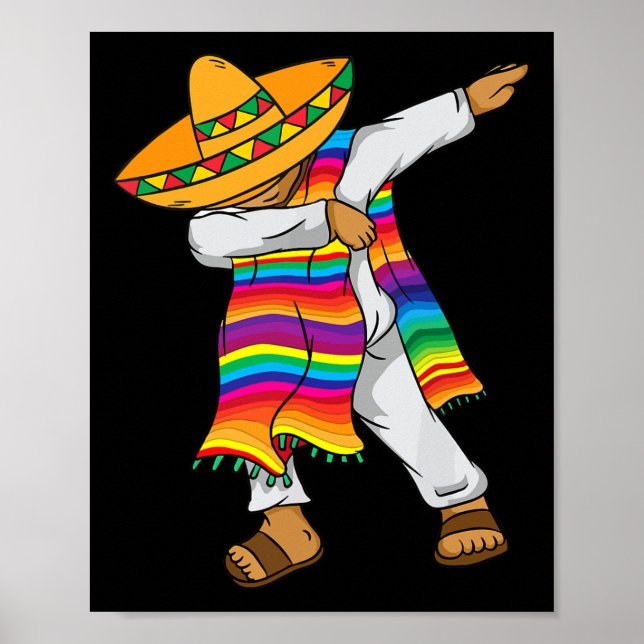 Cinco De Mayo Dabbing Mexican Poncho Kids Småbarn Poster (Framsidan)