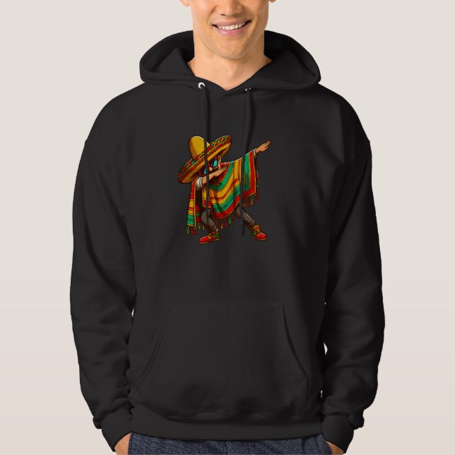 Cinco de Mayo Dabbing Mexican Poncho Sombrero Hat Hoodie (Framsida)