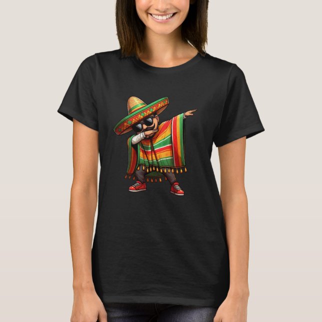 Cinco de Mayo Dabbing Mexican Poncho Sombrero Hat T Shirt (Framsida)