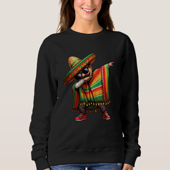 Cinco de Mayo Dabbing Mexican Poncho Sombrero Hat  T Shirt (Framsida)
