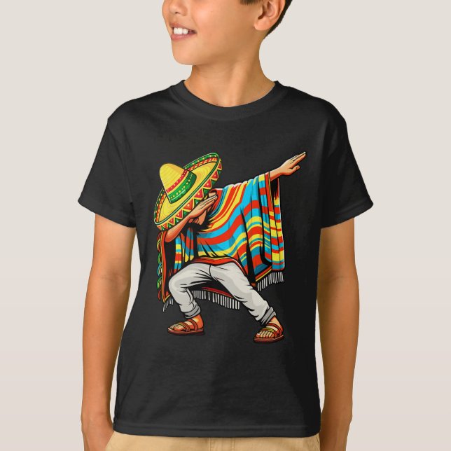 Cinco De Mayo Dabbing Mexican Poncho Sombrero Hat T Shirt (Framsida)