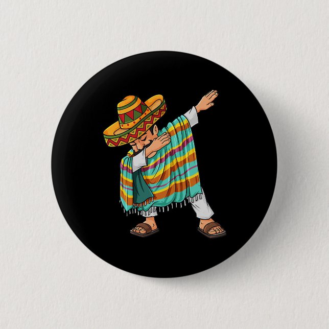 Cinco de Mayo Dabbing Poncho Sombrero Roligt Mexic Knapp (Framsida)