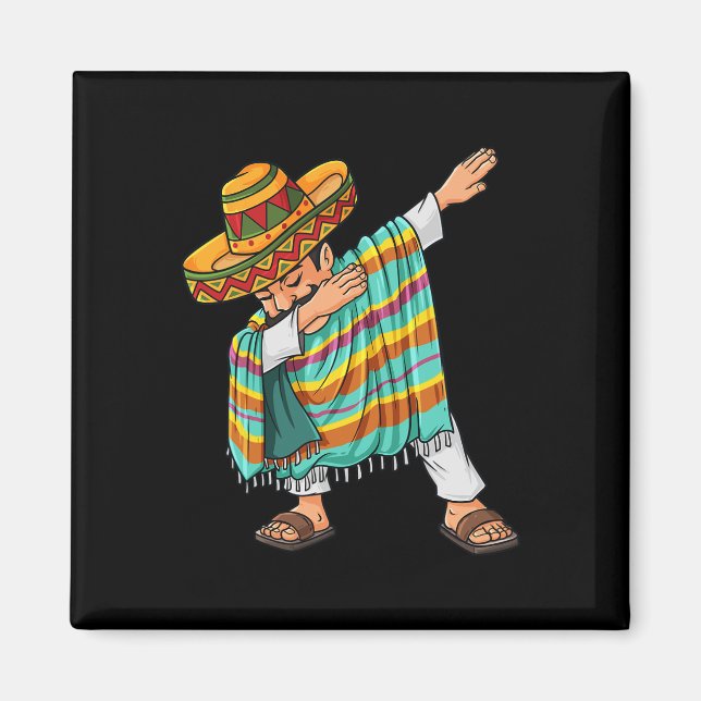 Cinco de Mayo Dabbing Poncho Sombrero Roligt Mexic Magnet (Framsidan)