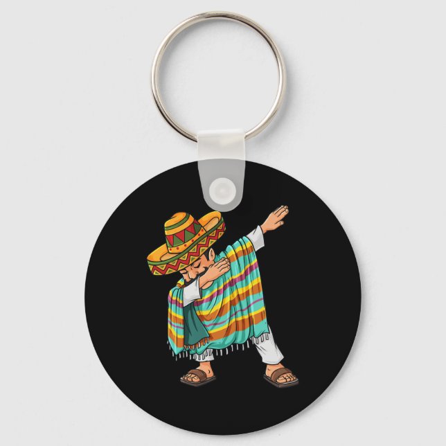 Cinco de Mayo Dabbing Poncho Sombrero Roligt Mexic Nyckelring (Framsida)