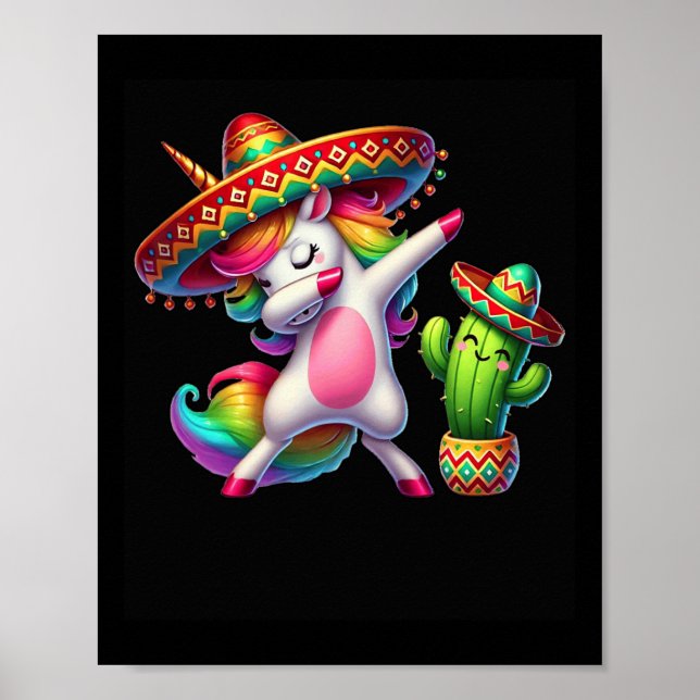 Cinco De Mayo Dabbing Unicorn Cactus Mexican Kids Poster (Framsidan)