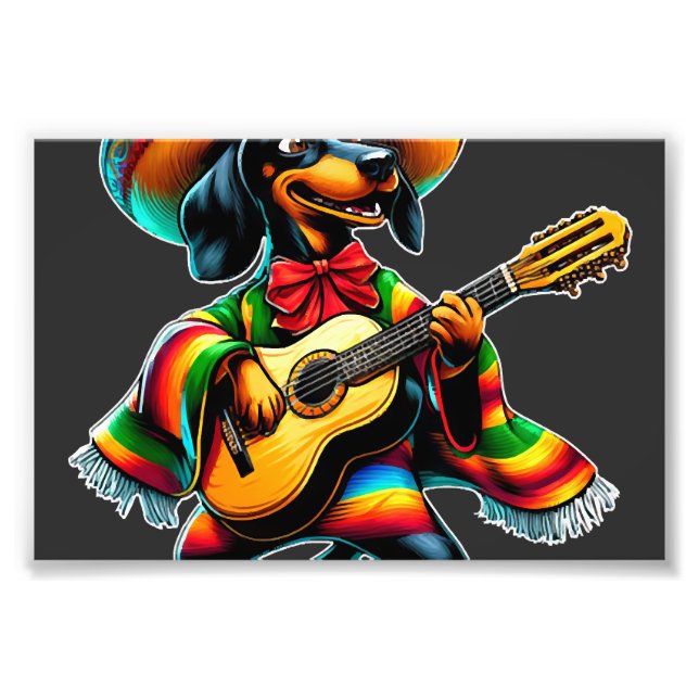 Cinco de Mayo Dachshund Mariachi Gitarr Fototryck (Framsidan)