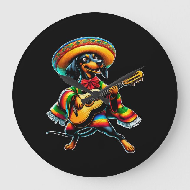 Cinco de Mayo Dackel Mariachi Gitarr Stor Klocka (Framsida)