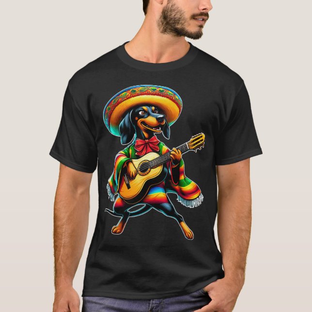 Cinco de Mayo Dackel Mariachi Gitarr T Shirt (Framsida)