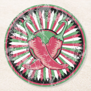 Cinco de Mayo Distress Chili Peppers Underlägg Papper Rund