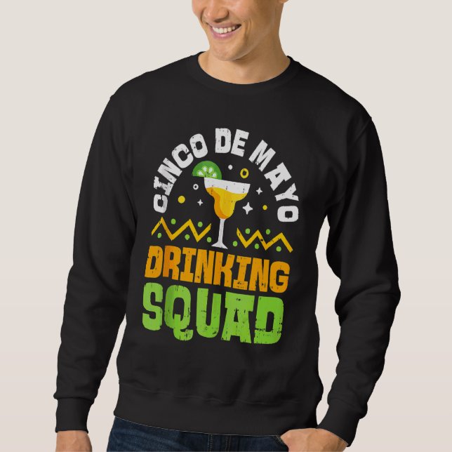 Cinco De Mayo Drinking Squad Tequila Mexican Lång Ärmad Tröja (Framsida)