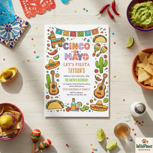 Cinco de Mayo-fest – Färgglad partyjubel Inbjudningar (Cinco de Mayo Fiesta – Colorful Party Celebration Invitation)