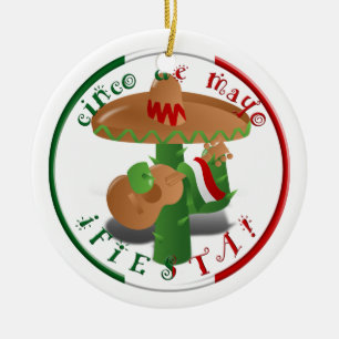 Cinco De Mayo Fiesta! Kaktus med Sombrero Julgransprydnad Keramik
