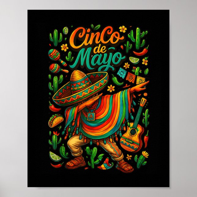Cinco De Mayo Fiesta Mexican Boy Poncho Party för Poster (Framsidan)
