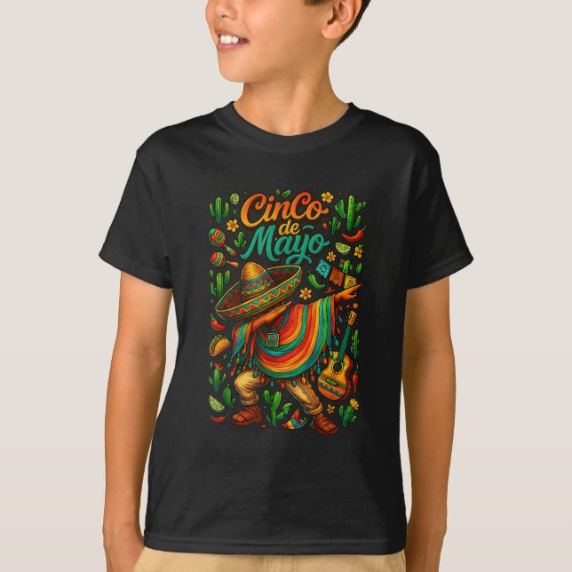 Cinco De Mayo Fiesta Mexican Boy Poncho Party för T Shirt (Framsida)