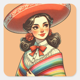 Cinco de Mayo Fiesta Party favor Festive Fyrkantigt Klistermärke