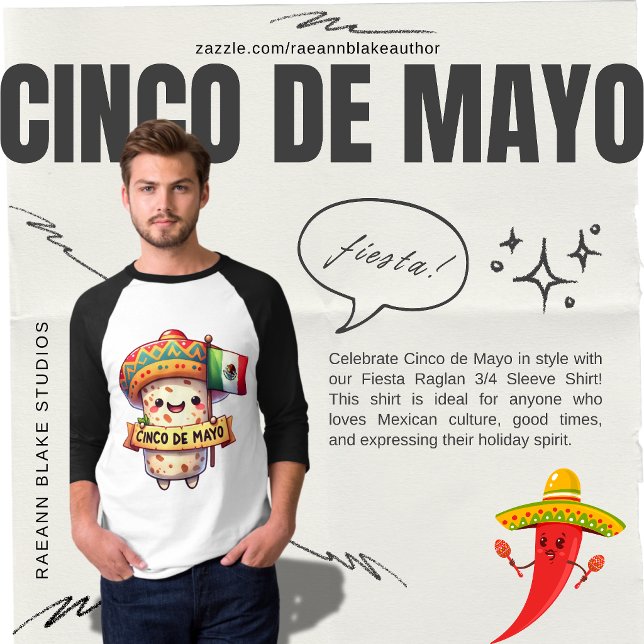 Cinco de Mayo Fiesta Raglan 3/4 Sleeve T-Shirt (Skapare uppladdad)