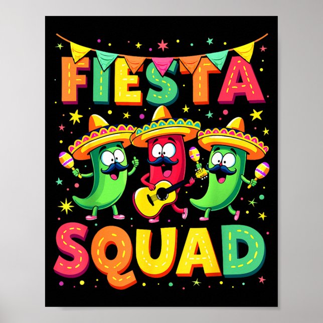 Cinco De Mayo Fiesta Sällskap Chili Peppers Mexika Poster (Framsidan)