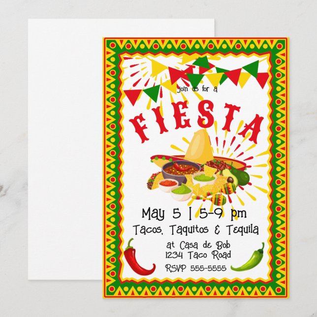 Cinco de Mayo Fiesta Salsa Inbjudningar (Fram/baksida)