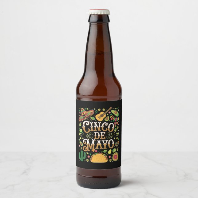 Cinco De Mayo-firande Roliga Festelement Ölflaska Etikett (Framsida)