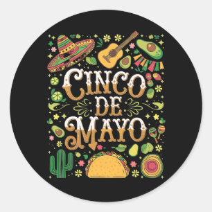 Cinco De Mayo-firande Roliga Festelement Runt Klistermärke