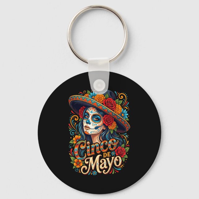 Cinco de mayo-flickor kvinnor mexikansk fiesta 5 d nyckelring (Framsida)