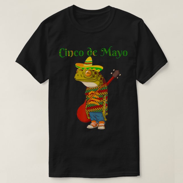 Cinco De Mayo Frog Spelar Banjo Guitar Cute T Shirt (Design framsida)