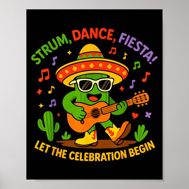 Cinco de mayo funny cactus sombrero strum danceCin Poster (Framsidan)