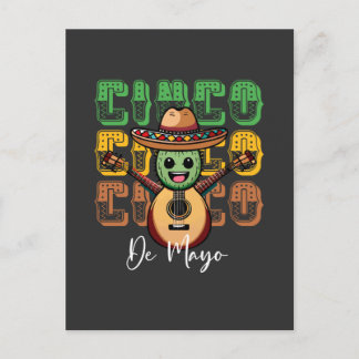 Cinco De Mayo Funny Mexican Cactus Spelar Guitar Vykort