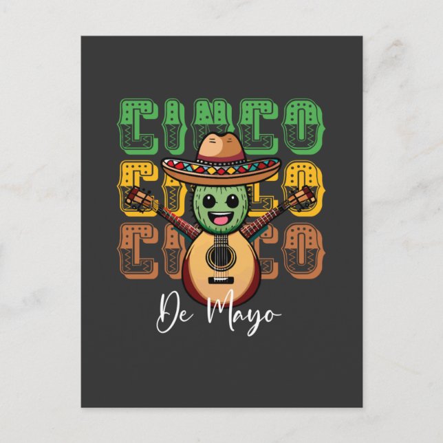 Cinco De Mayo Funny Mexican Cactus Spelar Guitar Vykort (Framsida)