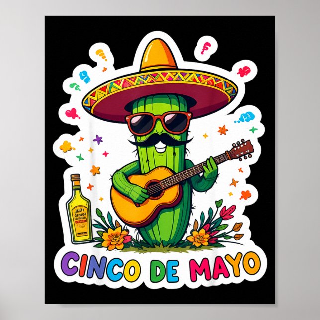 Cinco de mayo funny mexican cactus sunglassesCinco Poster (Framsidan)