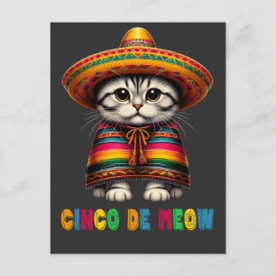Cinco De Mayo Funny Mexican Cat Sombrero Meow Helg Vykort
