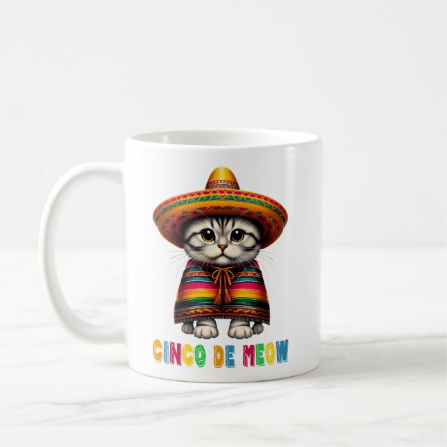 Cinco De Mayo Funny Mexican Cat Sombrero Meow Kaffemugg (Vänster)
