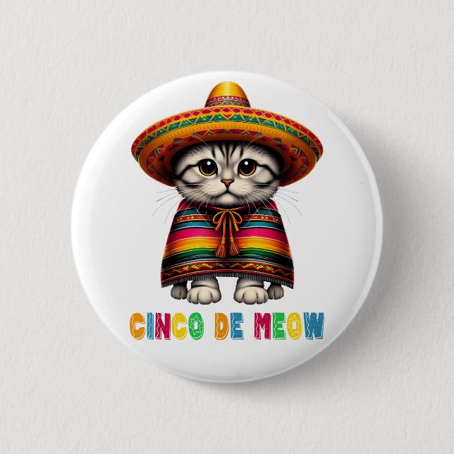 Cinco De Mayo Funny Mexican Cat Sombrero Meow Knapp (Framsida)