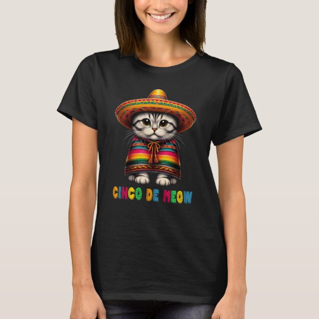 Cinco De Mayo Funny Mexican Cat Sombrero Meow T Shirt (Framsida)