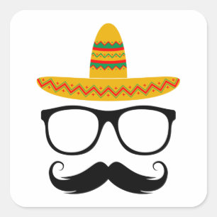 Cinco De Mayo Funny Party Sombrero Mustache Fyrkantigt Klistermärke
