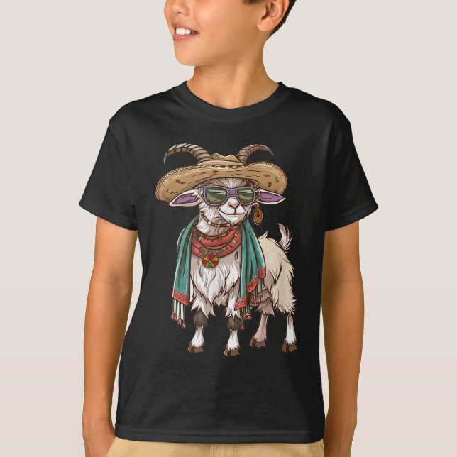 Cinco de Mayo, Goat Wearing Sombrero och Poncho T Shirt (Framsida)