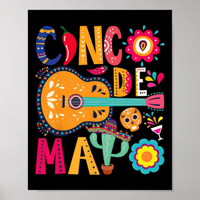 Cinco De Mayo Guitar Party mexikanska Fiesta Lyckl Poster (Framsidan)