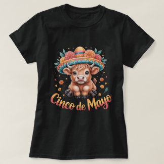 Cinco de Mayo Highland Cow Söt Blommig Sombrero Mi T Shirt