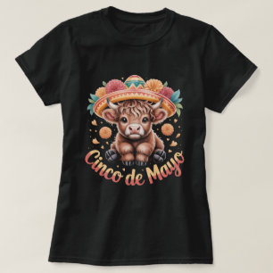 Cinco de Mayo Highland Ko Cute Blommig Sombrero Mi T Shirt