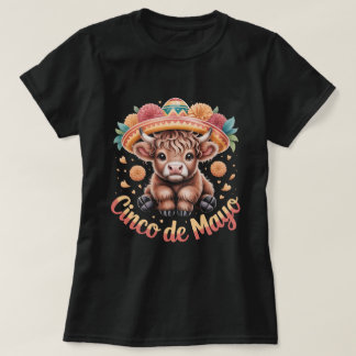Cinco de Mayo Highland Ko Cute Blommig Sombrero Mi T Shirt