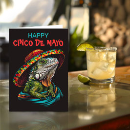 Cinco de Mayo Iguana Wearing Sombrero & Serape Helgkort