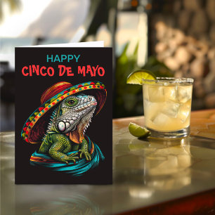 Cinco de Mayo Iguana Wearing Sombrero & Serape Helgkort