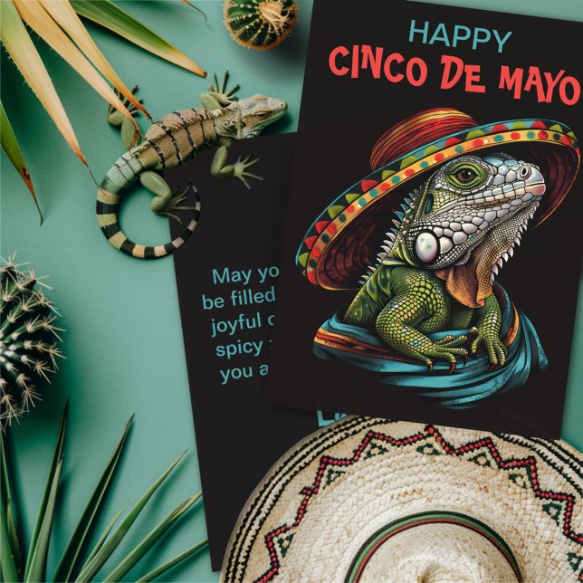 Cinco de Mayo Iguana Wearing Sombrero & Serape Julkort (Skapare uppladdad)