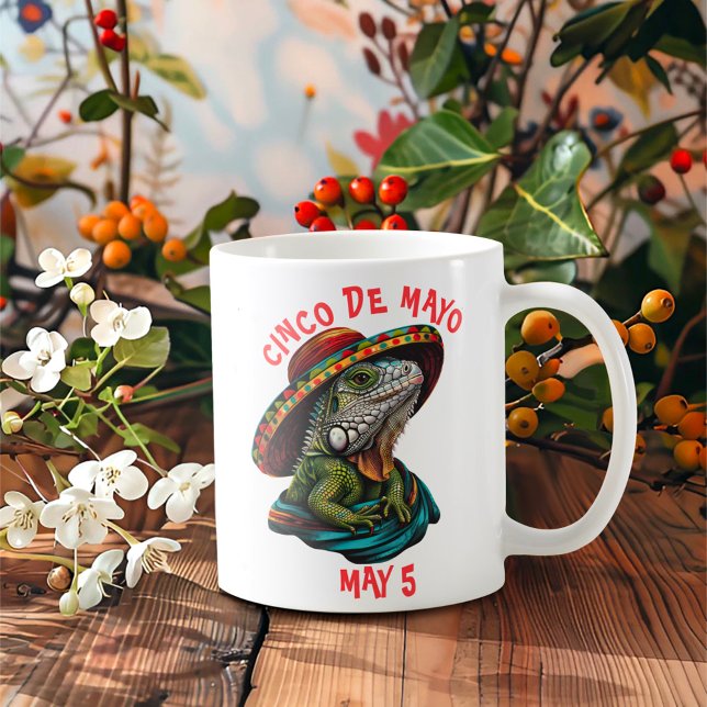 Cinco de Mayo Iguana Wearing Sombrero & Serape Kaffemugg (Skapare uppladdad)