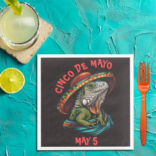 Cinco de Mayo Iguana Wearing Sombrero & Serape Pappersservett (Skapare uppladdad)
