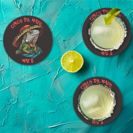 Cinco de Mayo Iguana Wearing Sombrero & Serape Underlägg Papper Rund