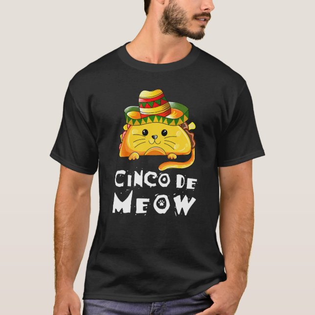 Cinco De Mayo Katt Tacos Mexikansk Fest T Shirt (Framsida)