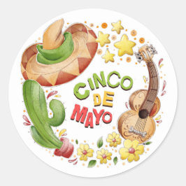Cinco De Mayo Klassisk Rund Klistermärke